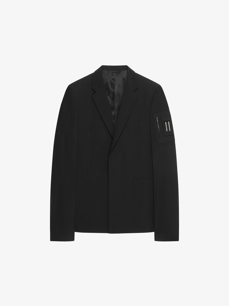 Men Givenchy Jackets & Coats | Slim Fit Jacket In Wool With Pocket Black