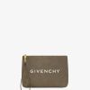 Women Givenchy Small Leather Goods | Large Pouch In Washed Canvas Dark Khaki