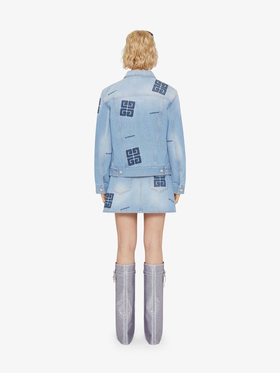 Women Givenchy Jackets & Coats | Oversized Jacket In 4G Embroidered Denim Light Blue