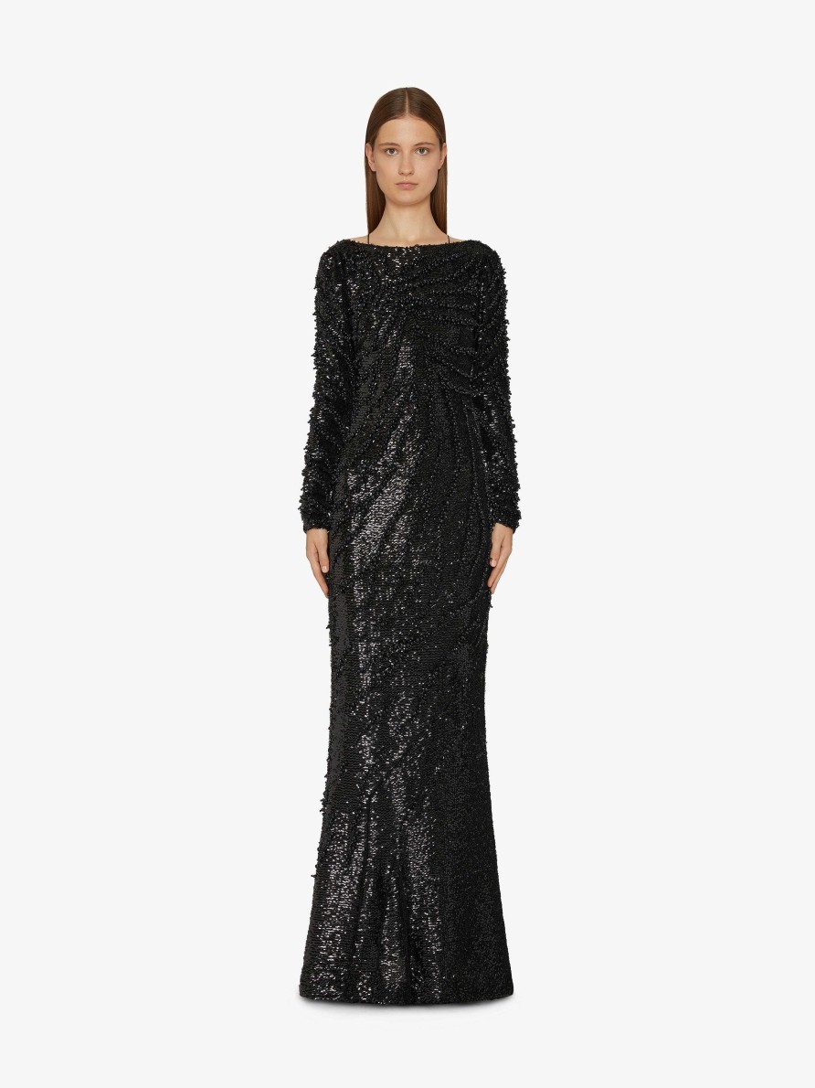 Women Givenchy Dresses | Gown With Sequins And Pearl Embroidery Black