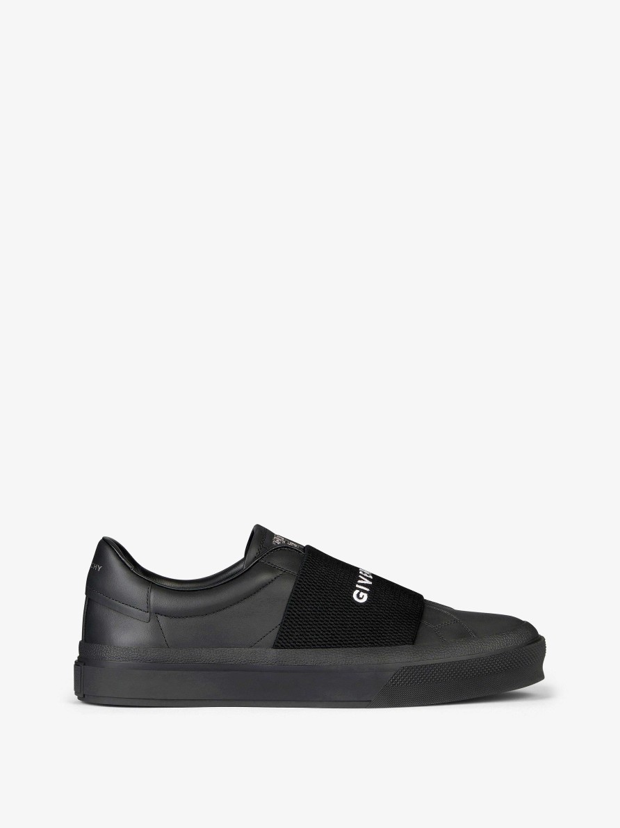 Men Givenchy Sneakers | Sneakers City Sport In Leather With Givenchy Webbing Black