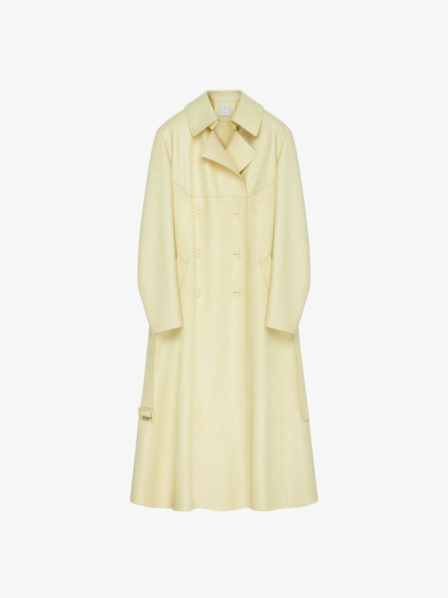 Women Givenchy Jackets & Coats | Trench-Coat In Leather Pale Yellow