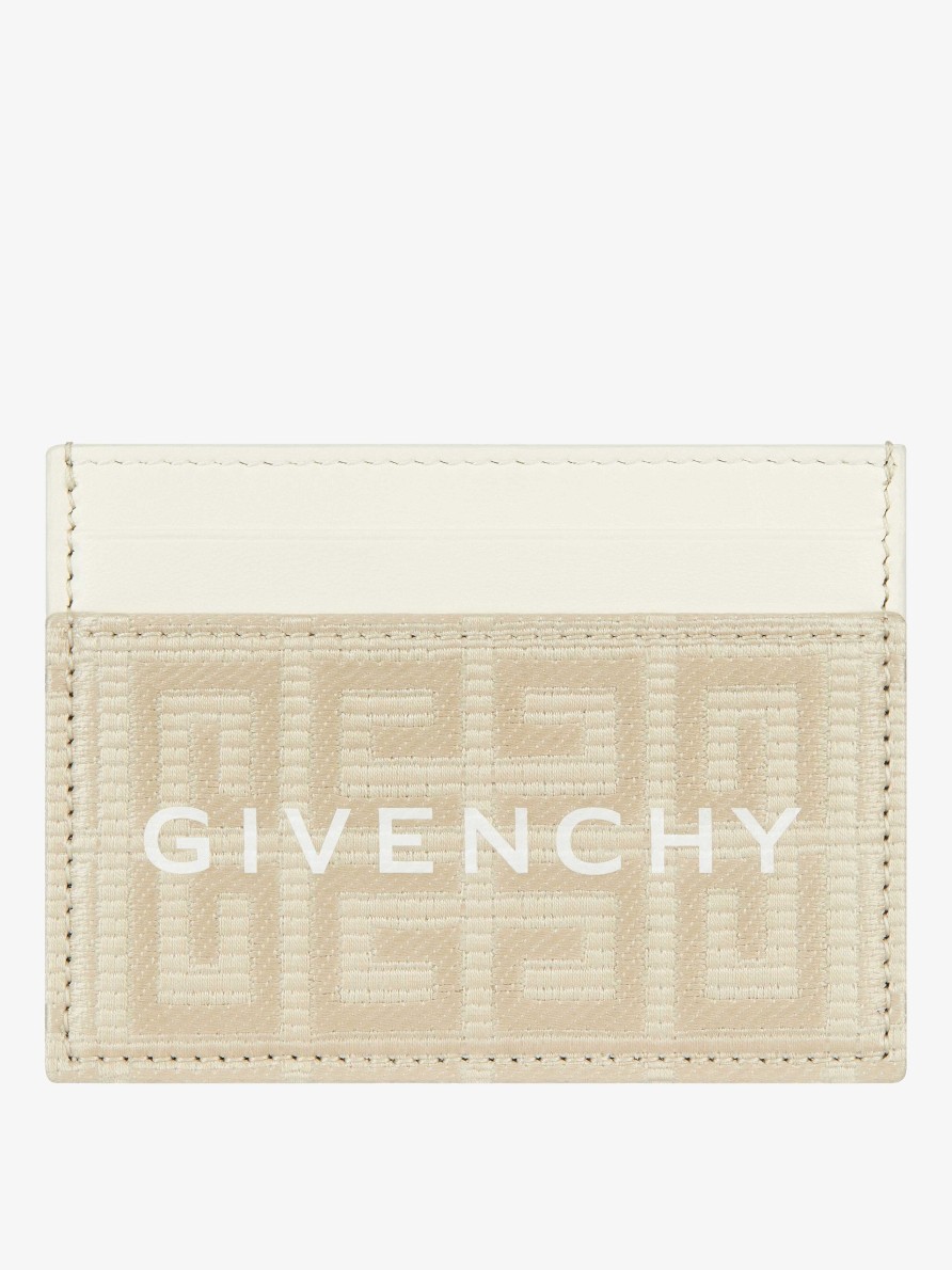 Women Givenchy Small Leather Goods | G-Cut Card Holder In 4G Coated Canvas And Leather Natural Beige