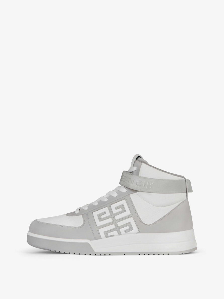 Men Givenchy G4 | G4 High Top Sneakers In Leather Grey/White