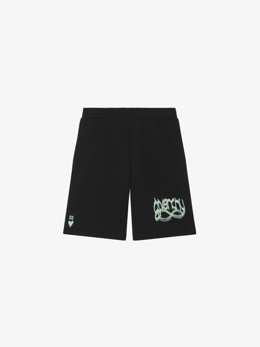 Men Givenchy Shorts | Bermuda Shorts In Fleece With Givenchy Lnfinity Print Black