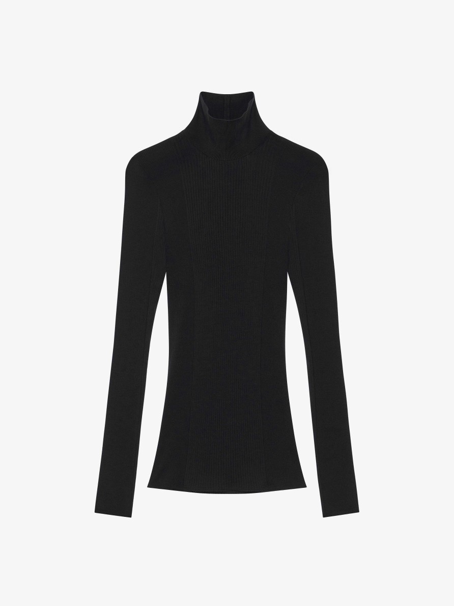 Men Givenchy Knitwear | Mock Neck Sweater In Tubular Knit Black