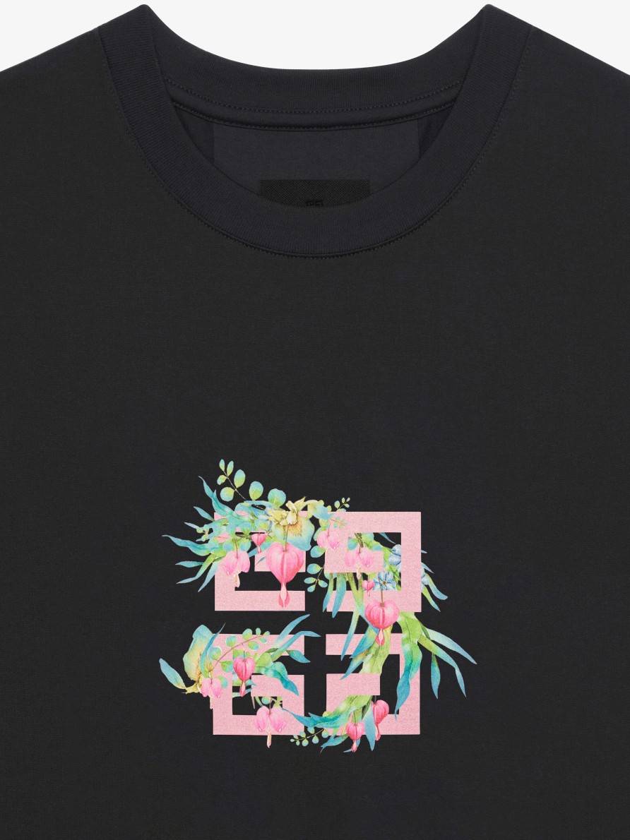 Women Givenchy T-Shirts | T-Shirt In Cotton With 4G Flowers Print Black