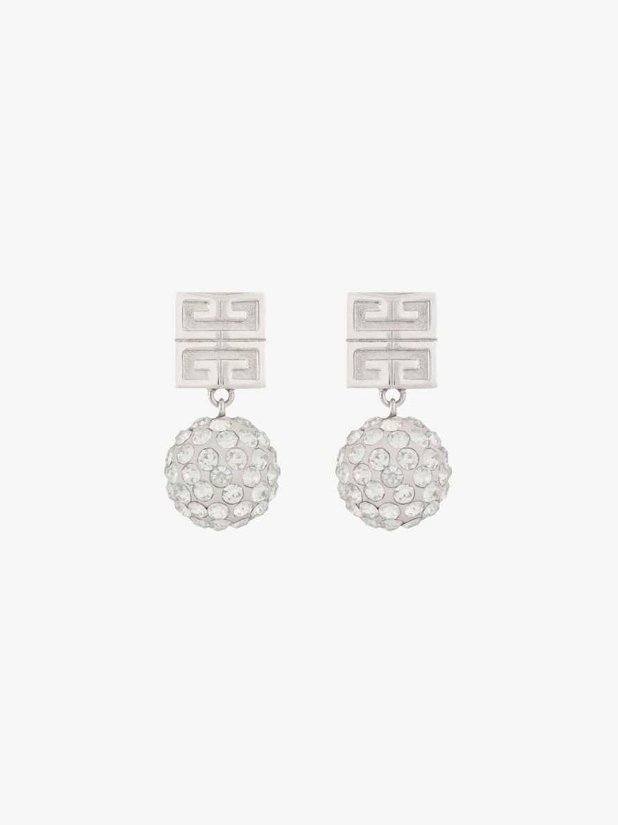 Women Givenchy Jewelry | 4G Earrings In Metal With Crystals Silvery