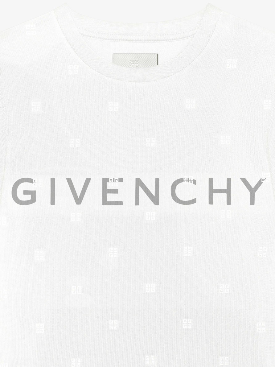 Women Givenchy T-Shirts | Double Layered Fitted T-Shirt In Cotton With 4G Tulle White