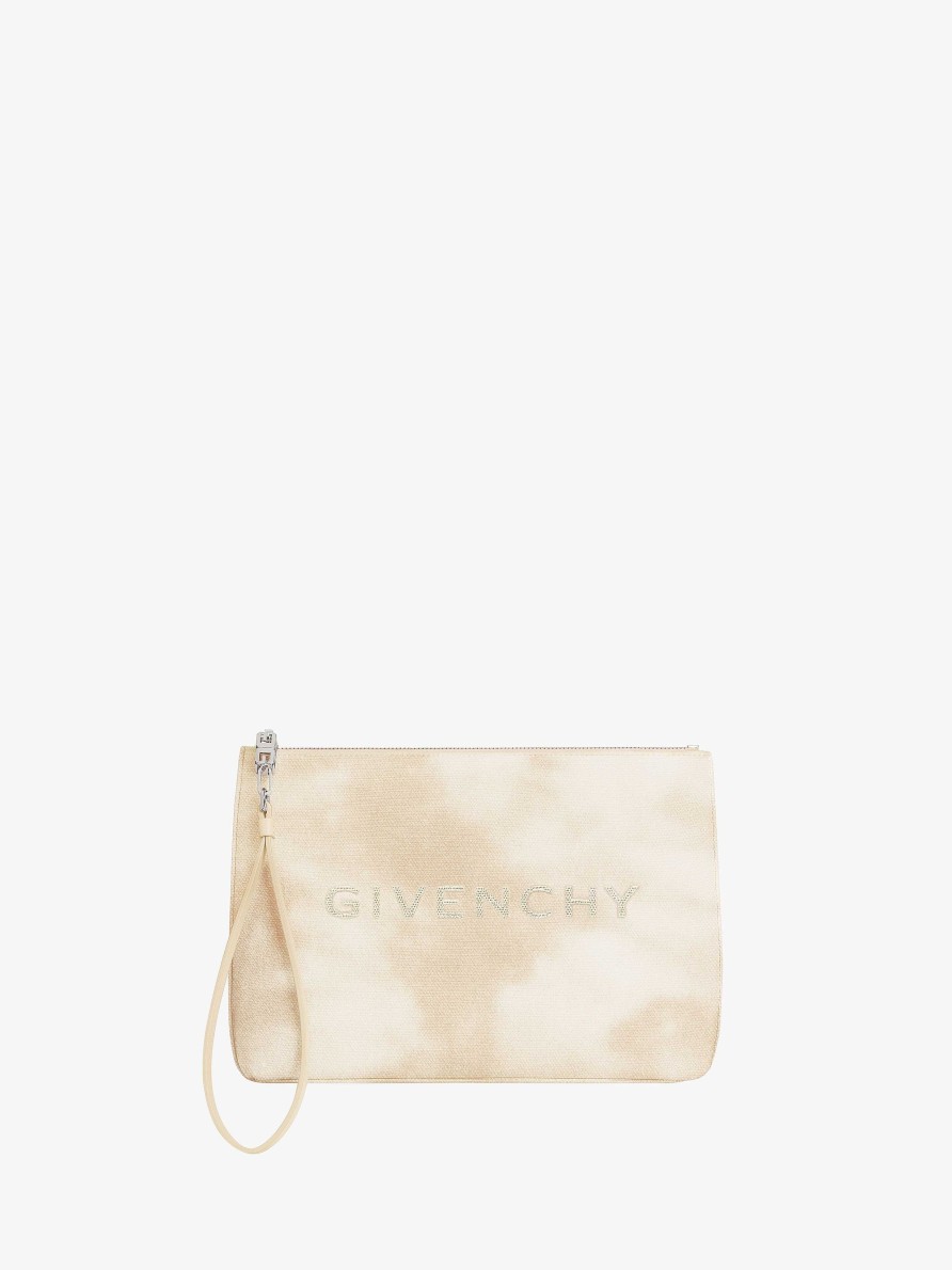 Women Givenchy Small Leather Goods | Givenchy Travel Pouch In Tie And Dye Canvas Dusty Gold