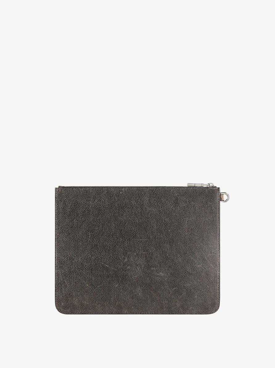 Men Givenchy Small Leather Goods | Large Givenchy Pouch In Crackled Leather Black/Grey