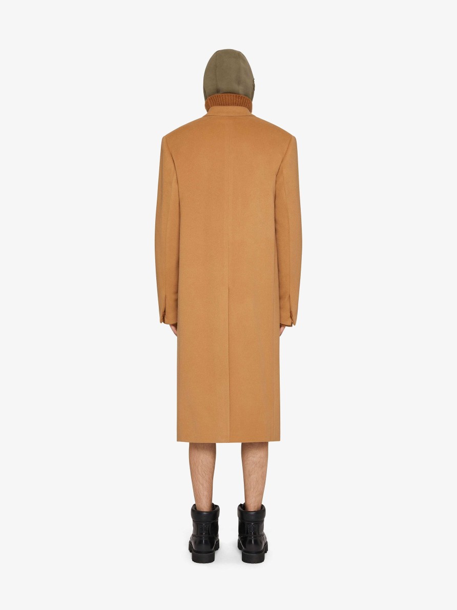 Men Givenchy Jackets & Coats | Long Coat In Wool And Cashmere Beige Camel