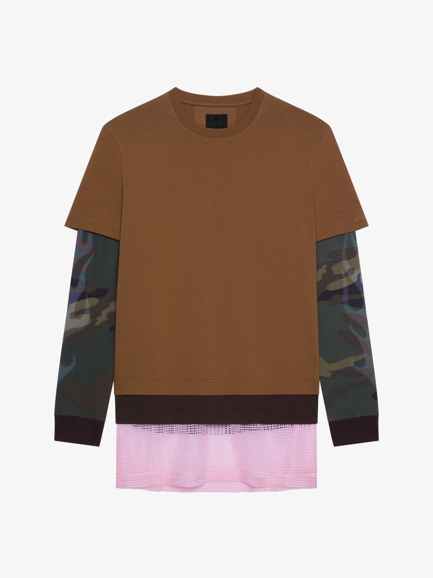 Men Givenchy T-Shirts | Overlapped T-Shirt In Cotton And Mesh Multicolored