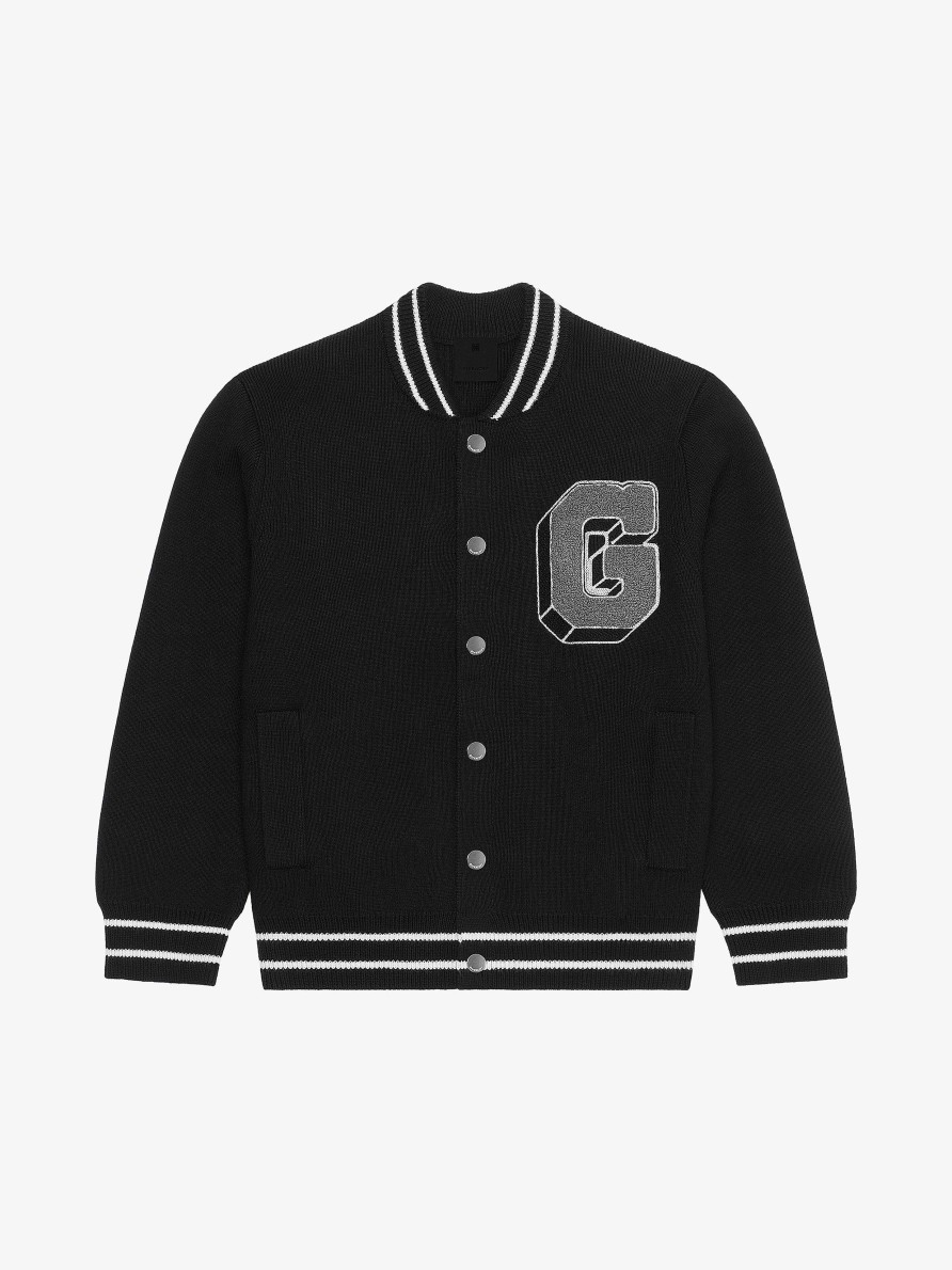 Men Givenchy Boy (4 To 12 Years) | Givenchy College Varsity Jacket In Knit Black/Grey