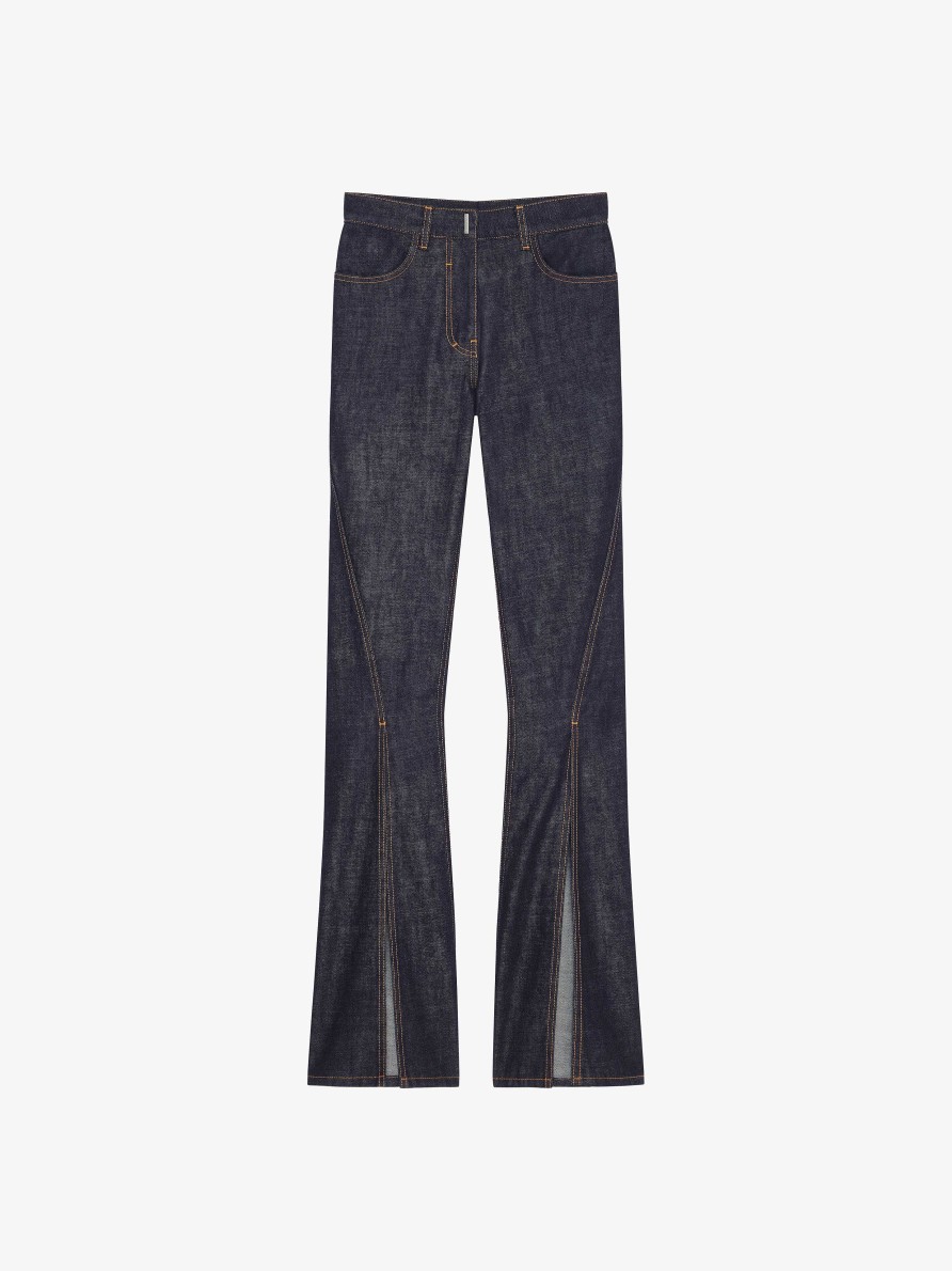 Women Givenchy Pants | Boot Cut Pants In Denim With Slits Indigo Blue