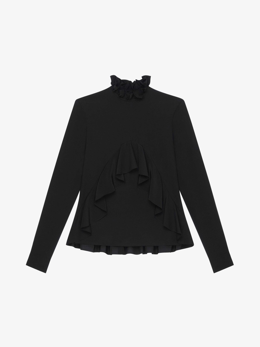 Women Givenchy Tops & Shirts | Blouse In Crepe De Chine With Ruffles Black