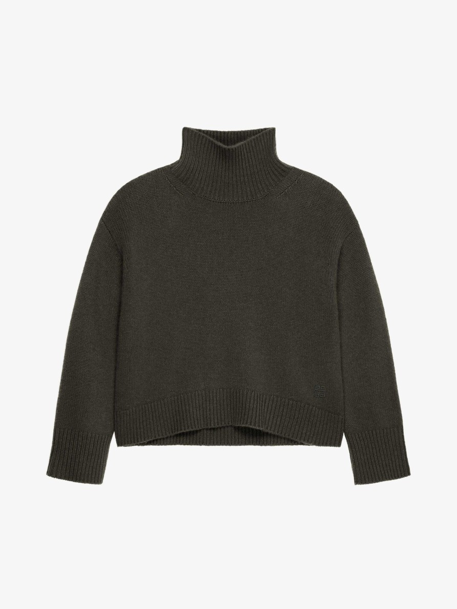 Men Givenchy Knitwear | Oversized Turtleneck Sweater In Cashmere Military Green