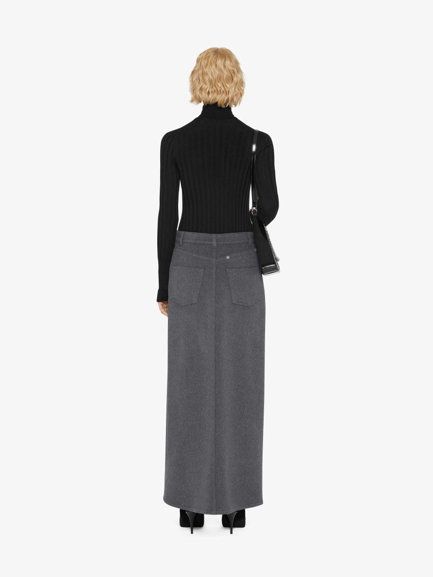 Women Givenchy Skirts | Skirt In Wool And Cashmere With Slit Dark Grey