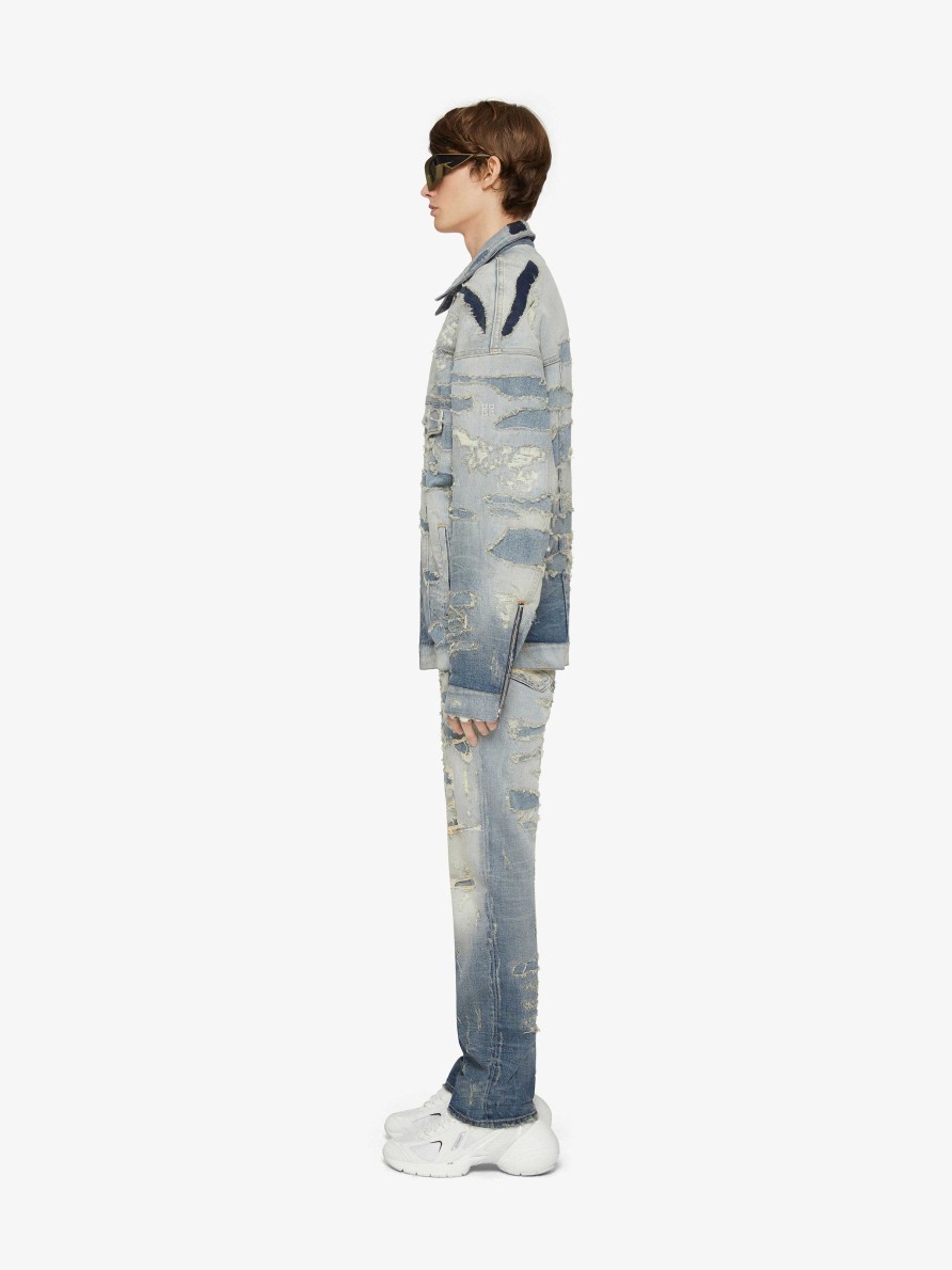 Men Givenchy Denim | Oversized Jacket In Rip And Repair Denim Light Blue