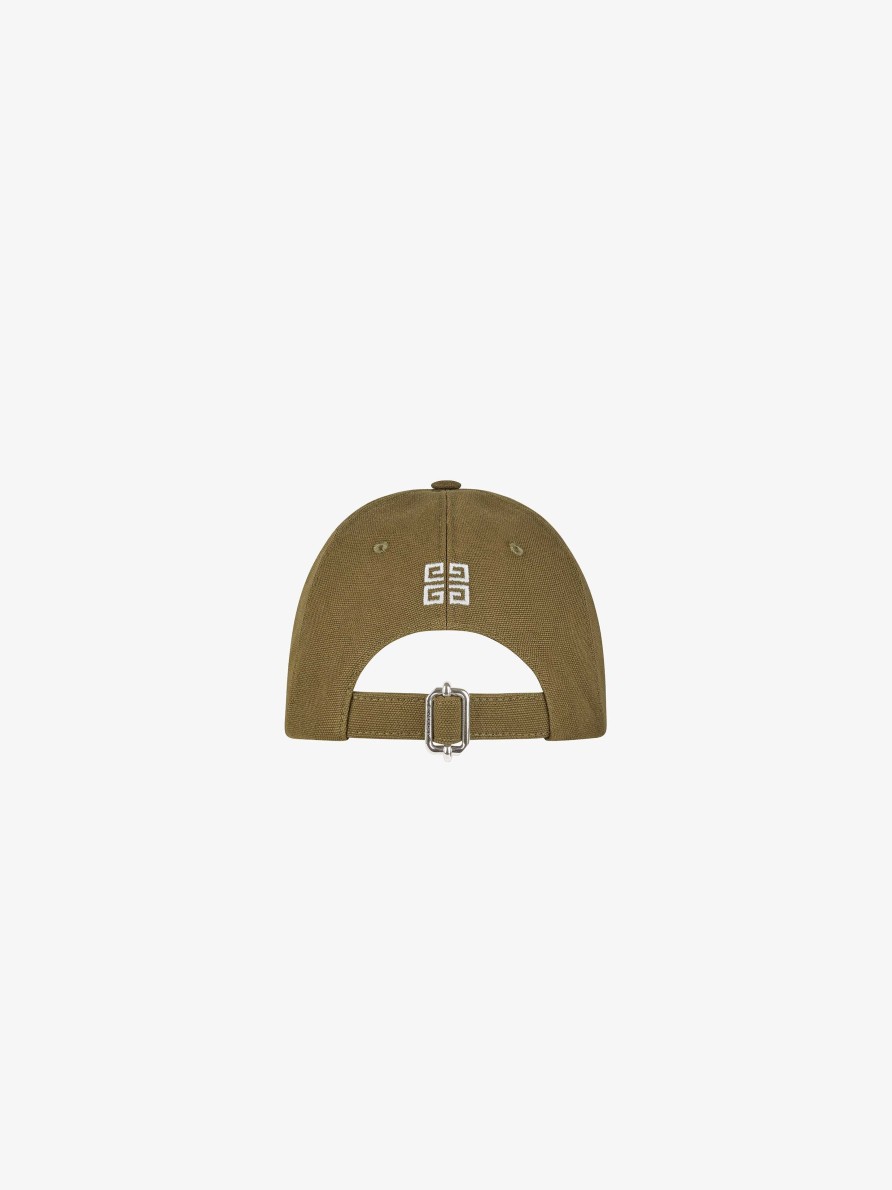 Men Givenchy Beanies & Caps | Givenchy Embroidered Cap In Rip And Repair Cotton Dark Khaki