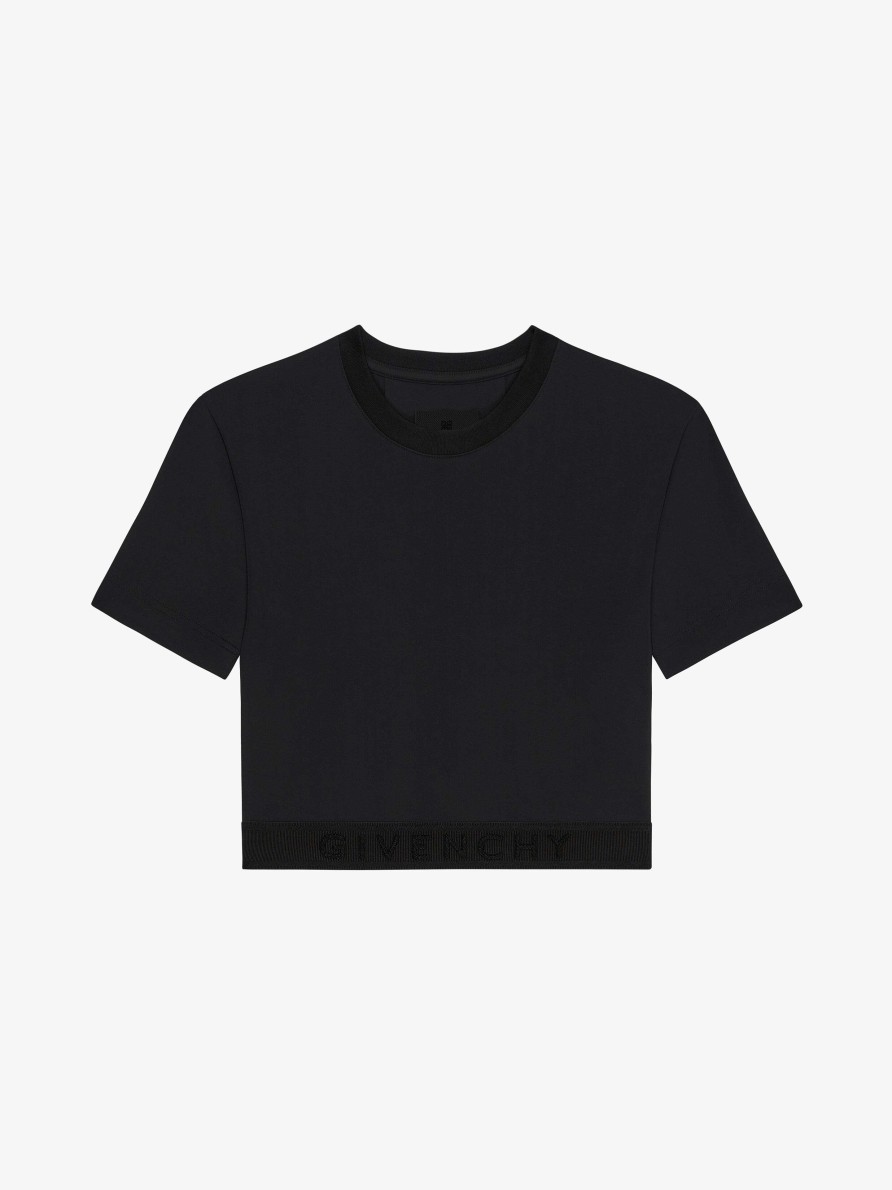 Women Givenchy T-Shirts | Cropped T-Shirt In Jersey With Givenchy Band Black