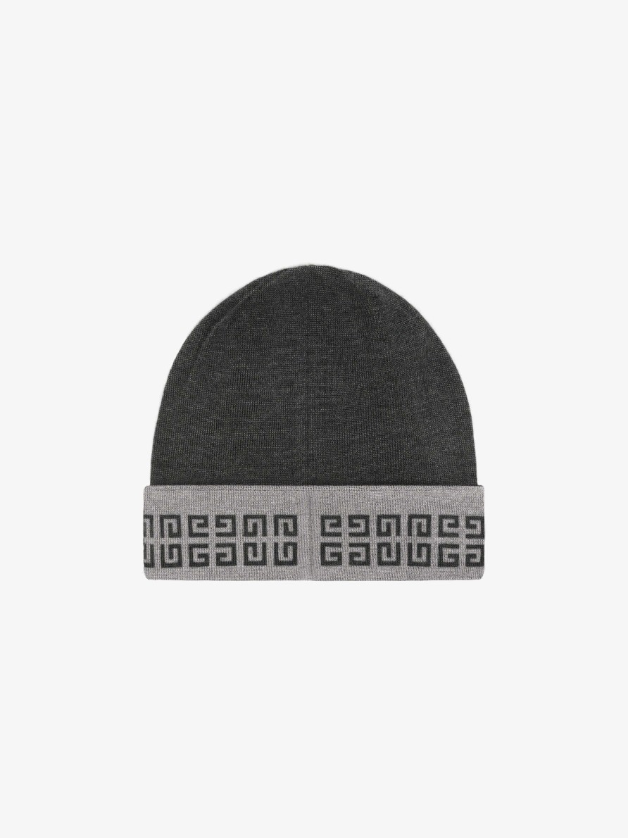 Men Givenchy Beanies & Caps | Givenchy 4G Double Sided Beanie In Silk And Cashmere Elephant Grey