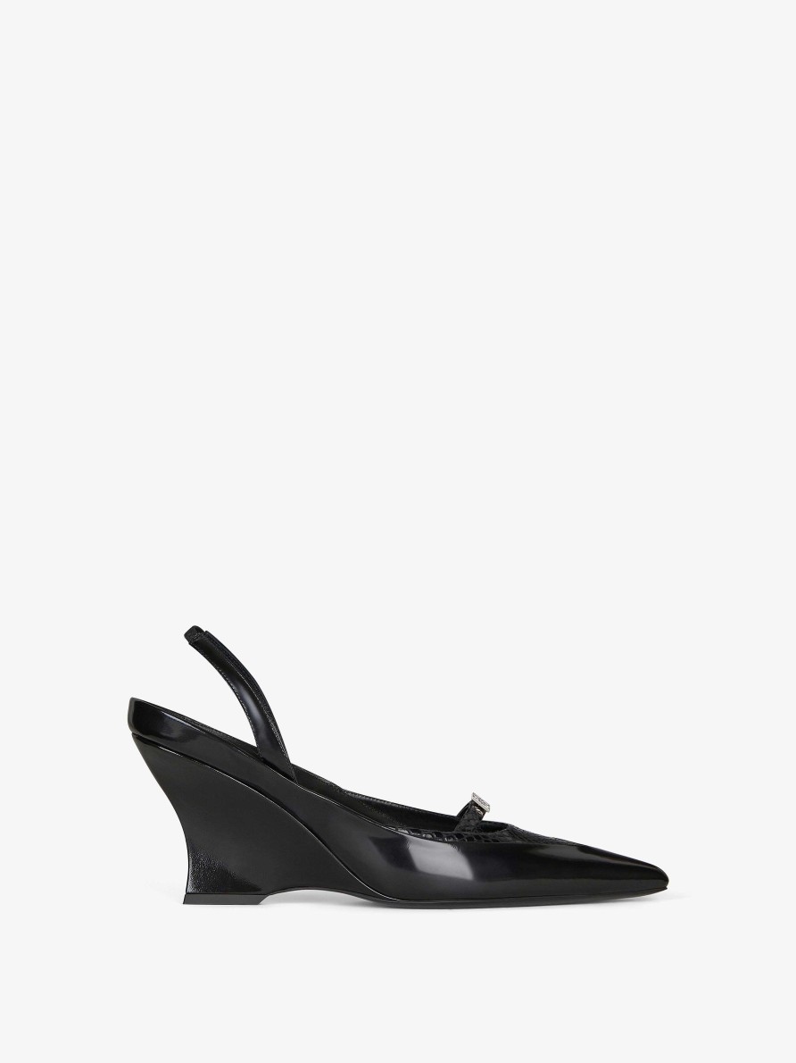 Women Givenchy Heels | Raven Slingbacks In Leather And Ayers Black