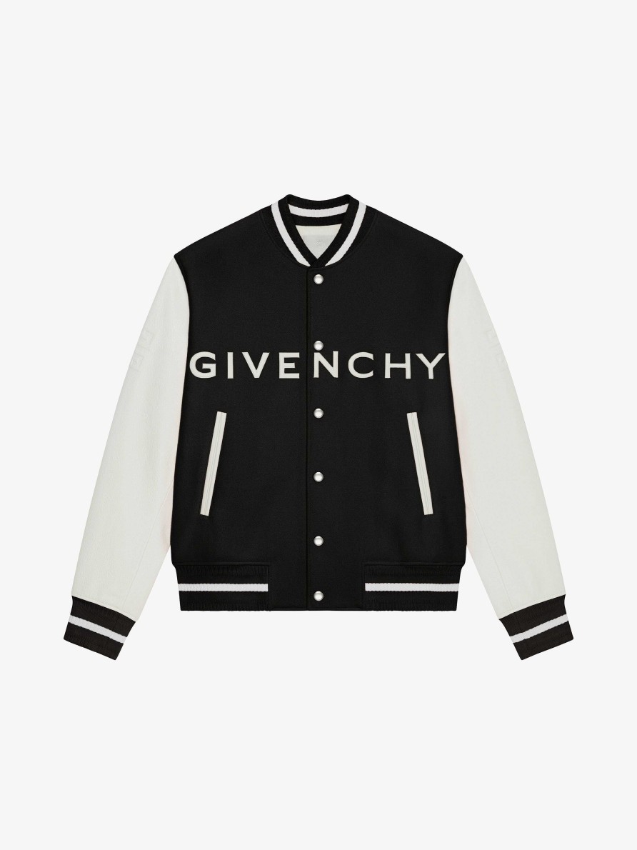 Men Givenchy Outerwear & Blousons | Givenchy Varsity Jacket In Wool And Leather Black/White