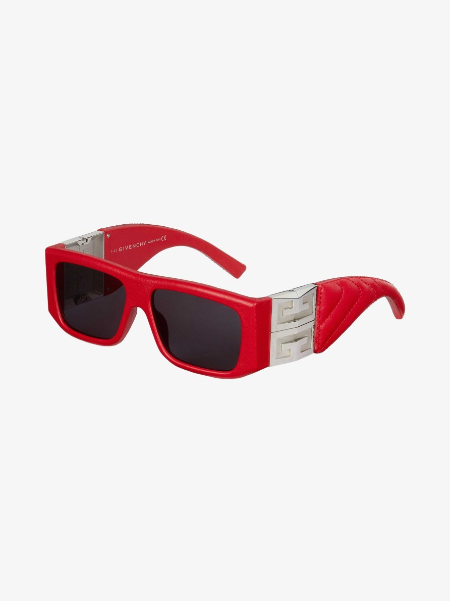 Women Givenchy Sunglasses | 4G Unisex Sunglasses In Quilted Leather And Acetate Red