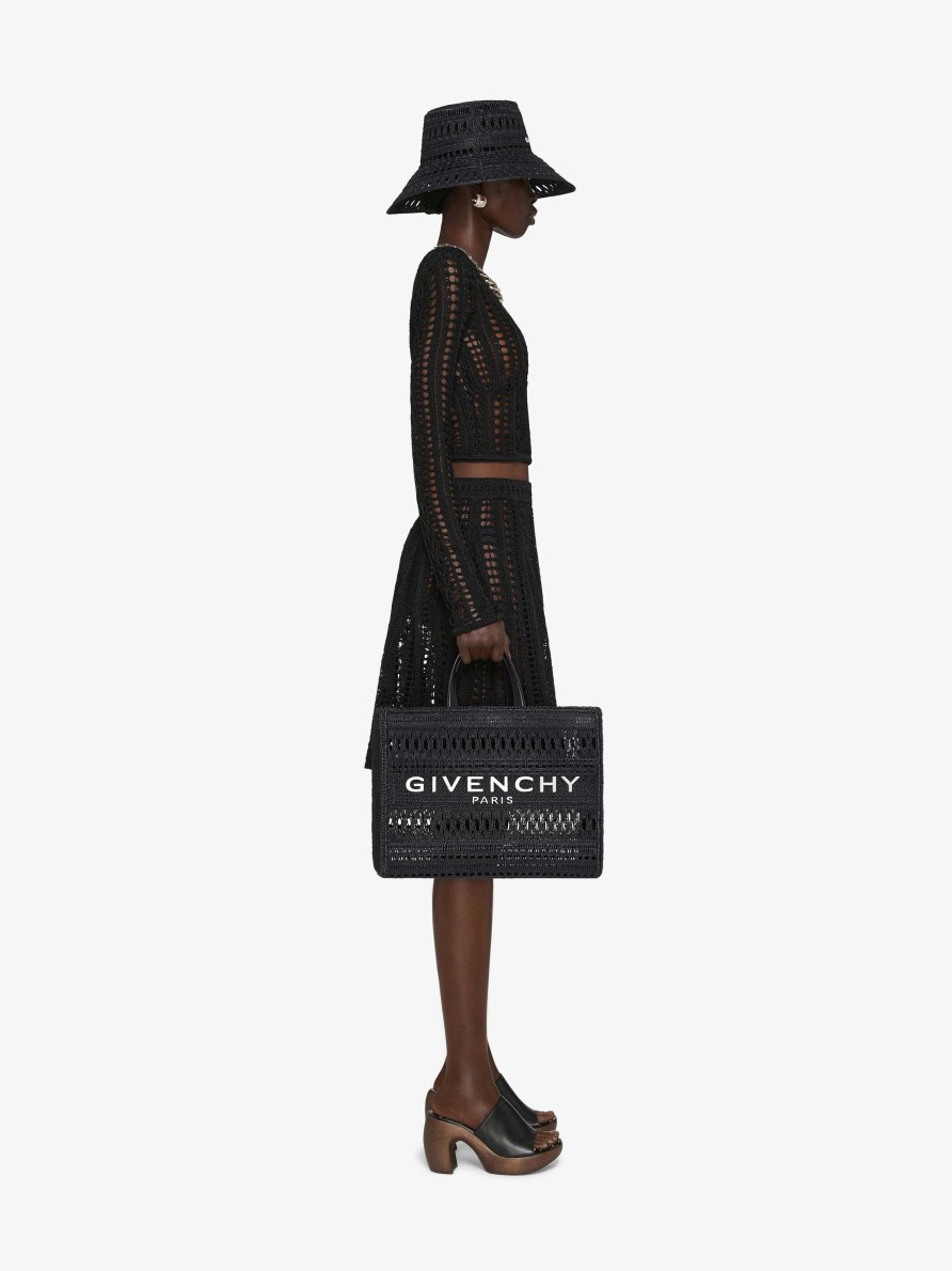 Women Givenchy G-Tote | Medium G-Tote Shopping Bag In Laced Raffia Black