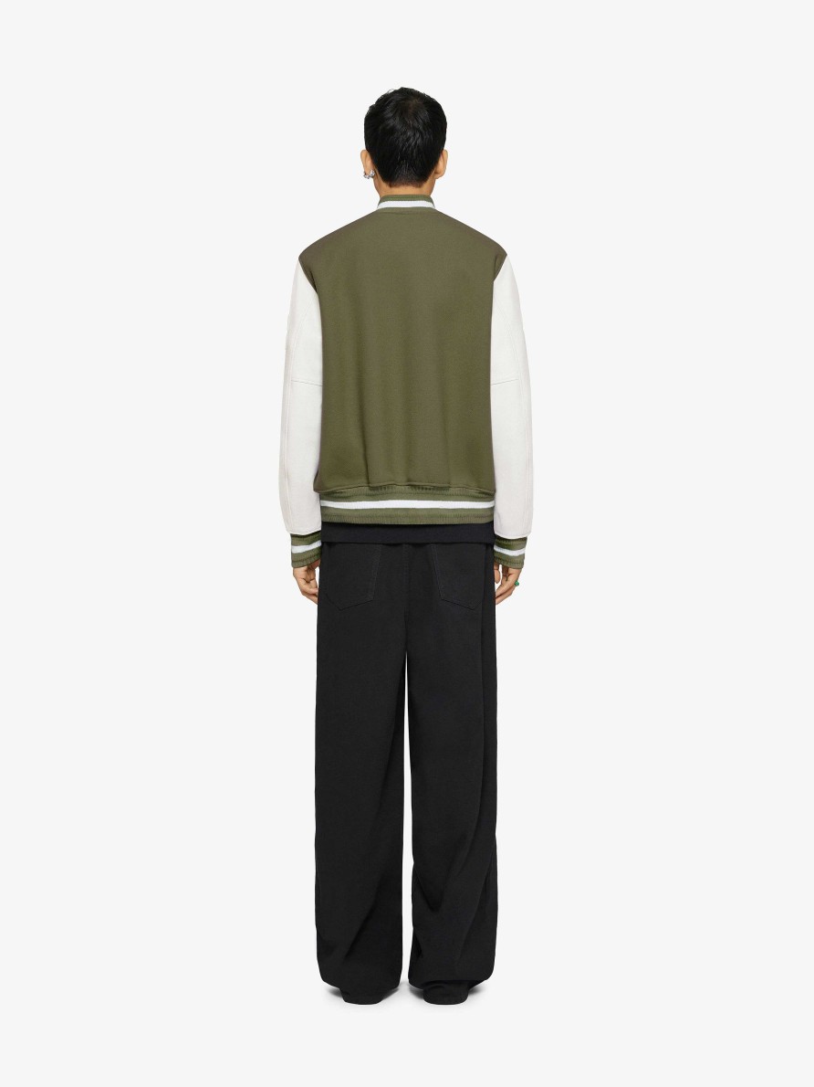 Men Givenchy Outerwear & Blousons | Givenchy Varsity Jacket In Wool And Leather Khaki