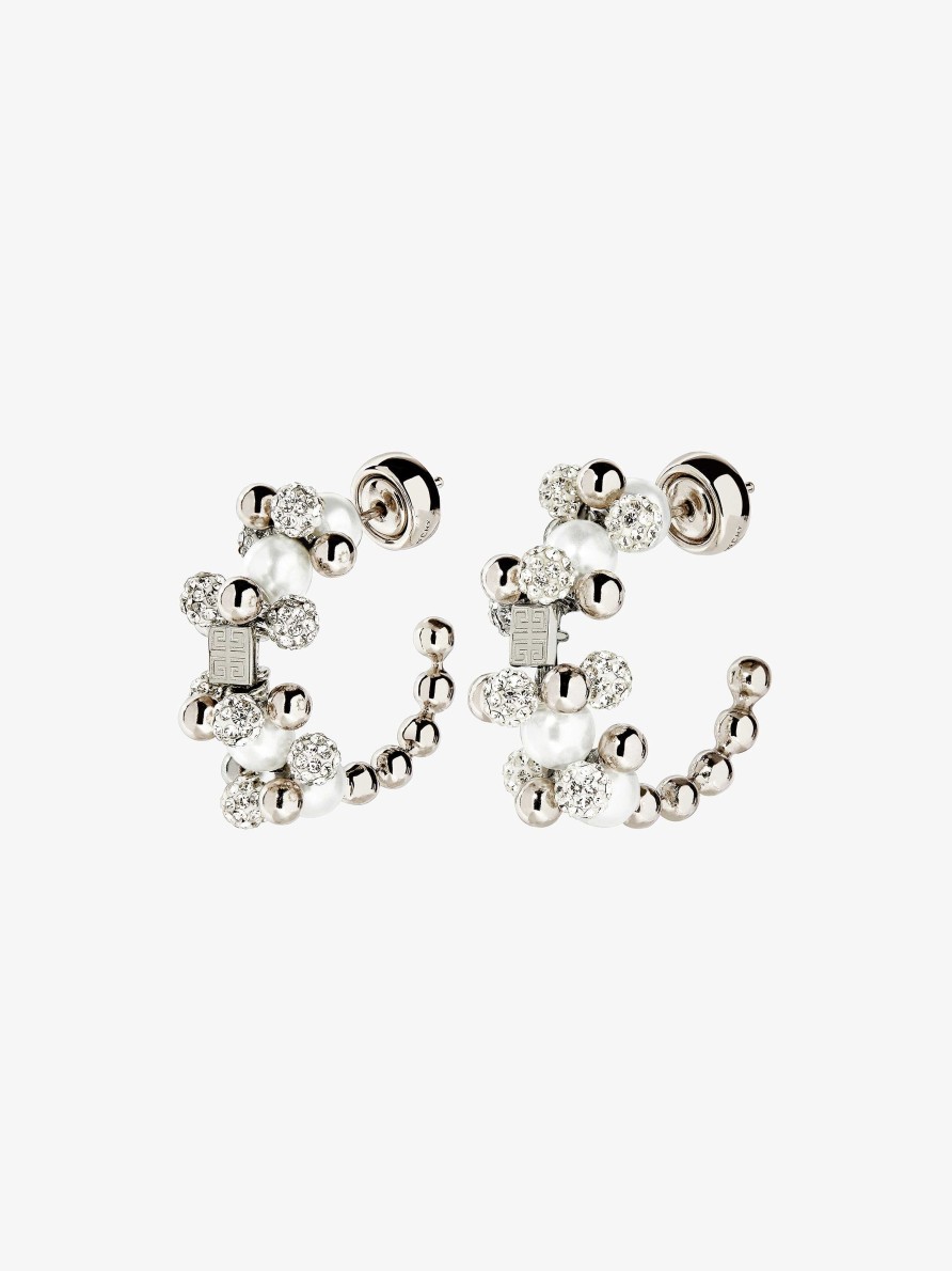 Women Givenchy Jewelry | 4G Pearl Earrings With Crystals White/Silvery