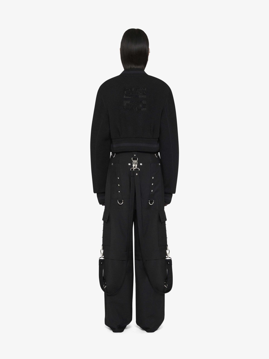 Women Givenchy Outerwear & Blousons | Cropped Varsity Jacket In Wool With Rhinestones Black