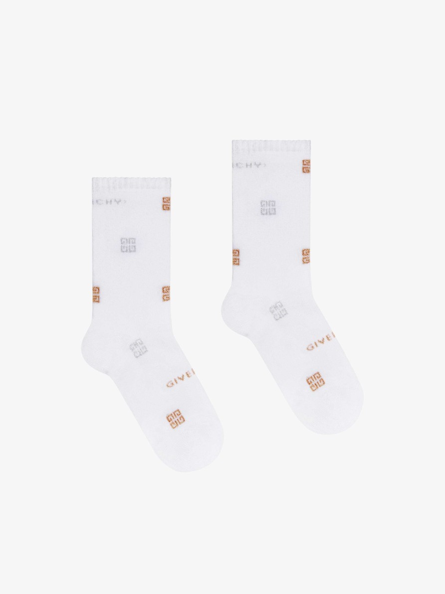 Women Givenchy Girl (4 To 12 Years) | Socks In Givenchy 4G Jacquard White/Gold Yellow