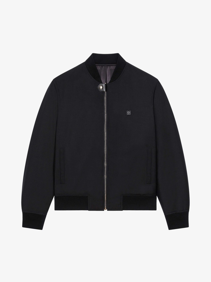 Men Givenchy Outerwear & Blousons | Reversible Bomber Jacket In 4G Wool Black