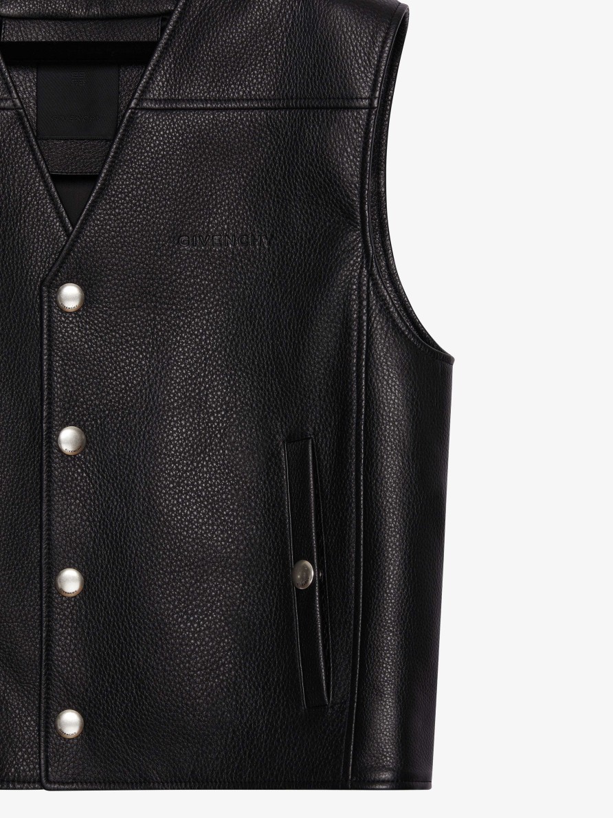 Men Givenchy Jackets & Coats | Waistcoat In Leather Black