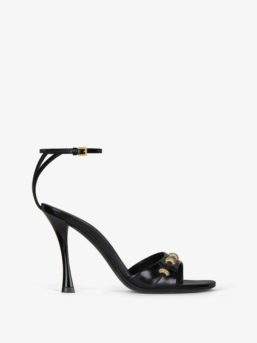 Women Givenchy Slides & Sandals | Stitch Sandals In Leather With Crystals Details Black