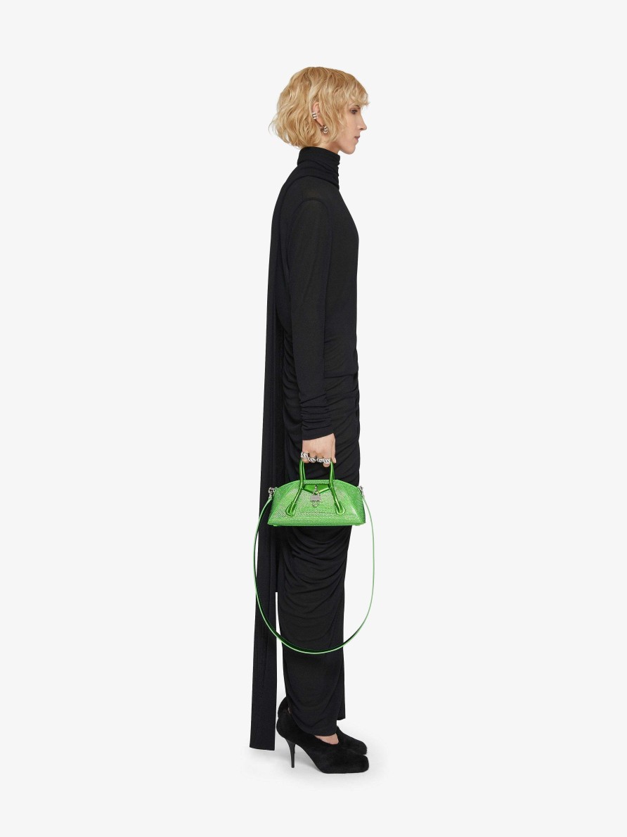 Women Givenchy Antigona | Mini Antigona Stretch Bag In Satin With Strass Absynthe Green