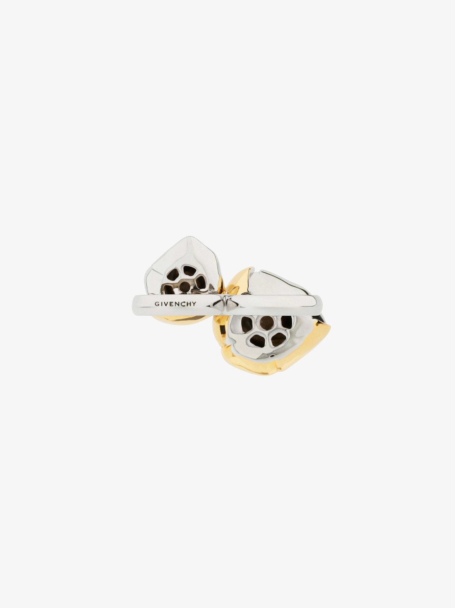 Women Givenchy Jewelry | Flower Double Fingers Ring In Metal With Crystals Golden/Silvery