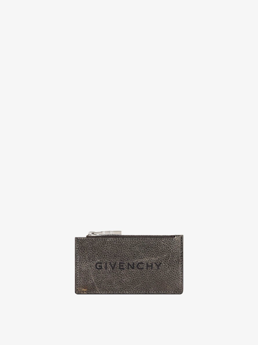 Men Givenchy Small Leather Goods | Zipped Card Holder In Crackled Leather Black/Grey