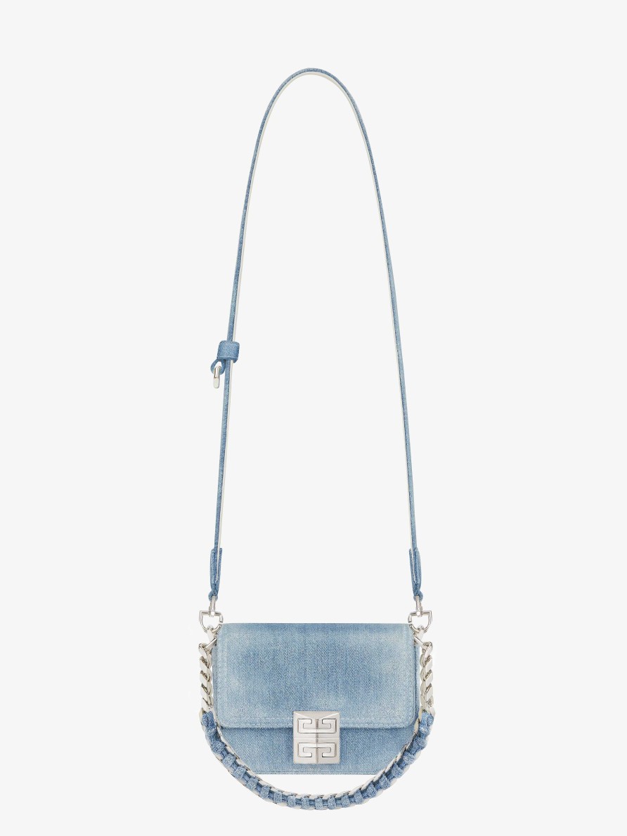 Women Givenchy 4G | Small 4G Bag In Denim With Chain Medium Blue