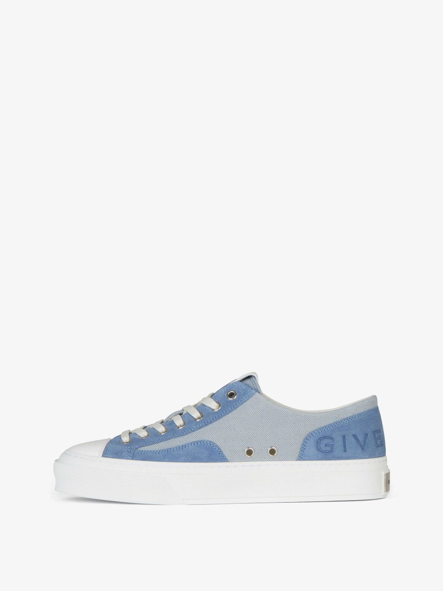 Men Givenchy Sneakers | Givenchy City Sneakers In Canvas And Suede Sky Blue