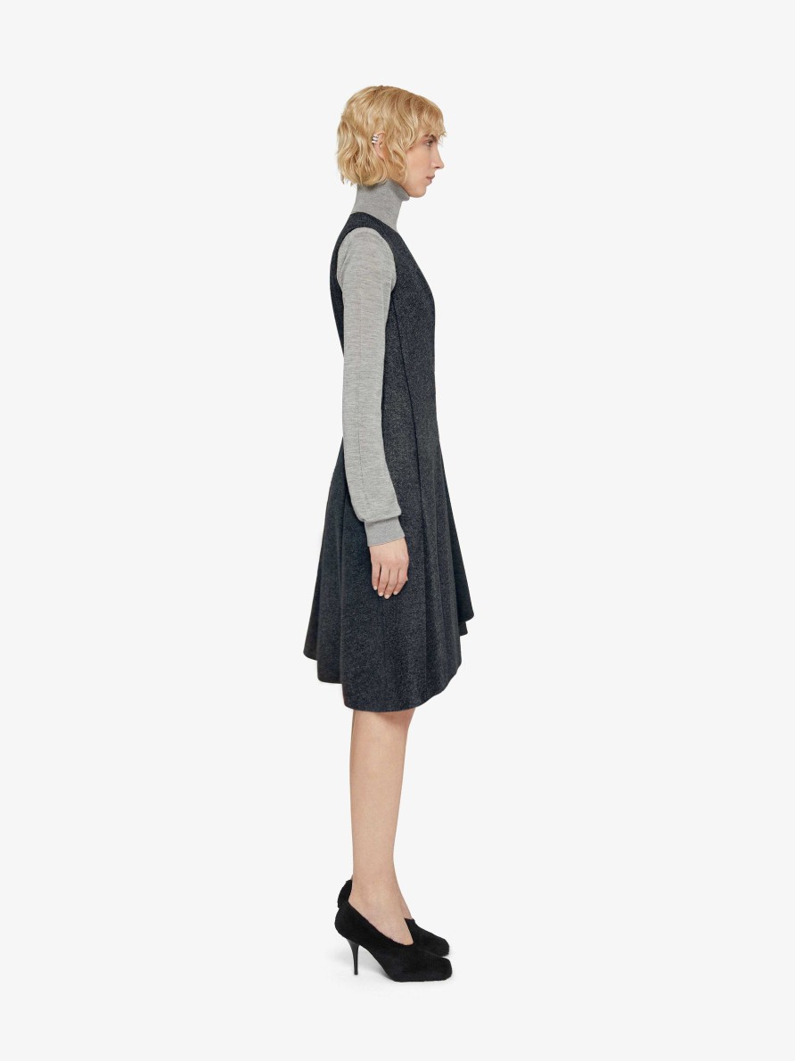 Women Givenchy Dresses | Dress With Buttons And Pleated Effect In Wool Grey