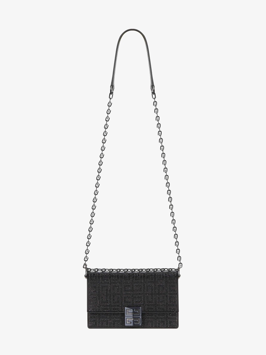 Women Givenchy 4G | Small 4G Bag In Satin With 4G Studs, Strass And Chain Black