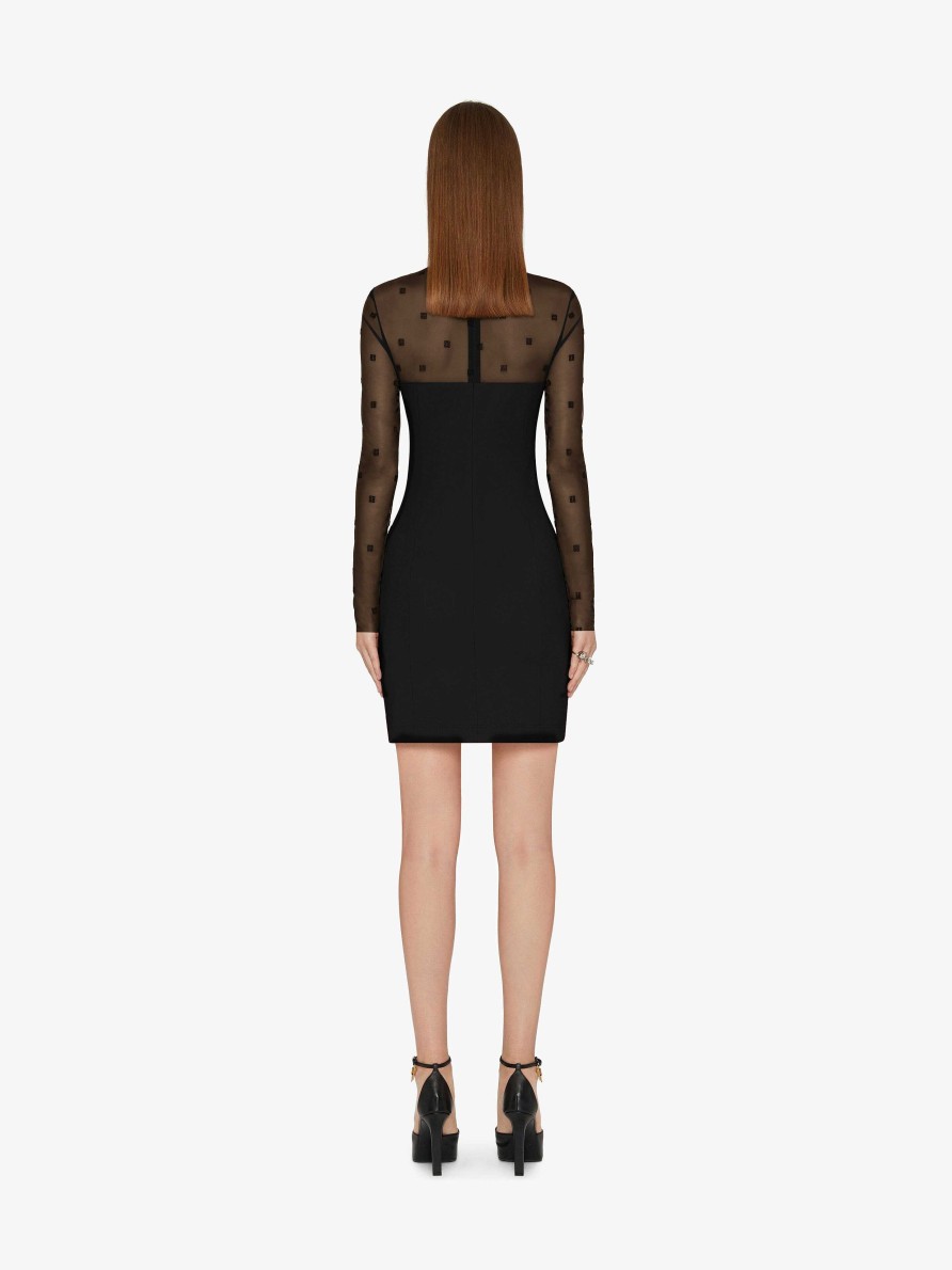 Women Givenchy Dresses | Mock Neck Dress In Bi-Material 4G Pattern Black