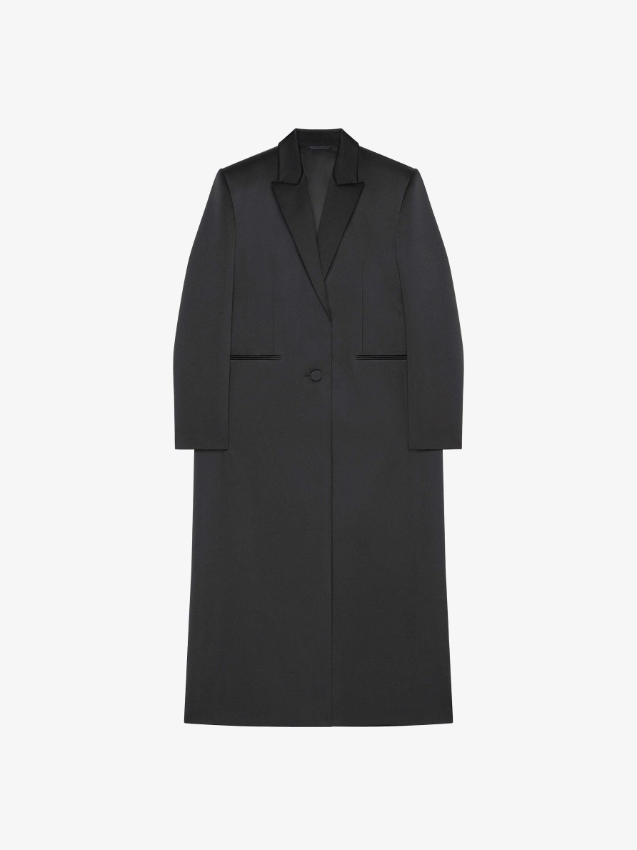 Women Givenchy Jackets & Coats | Coat In Satin With Belt Black