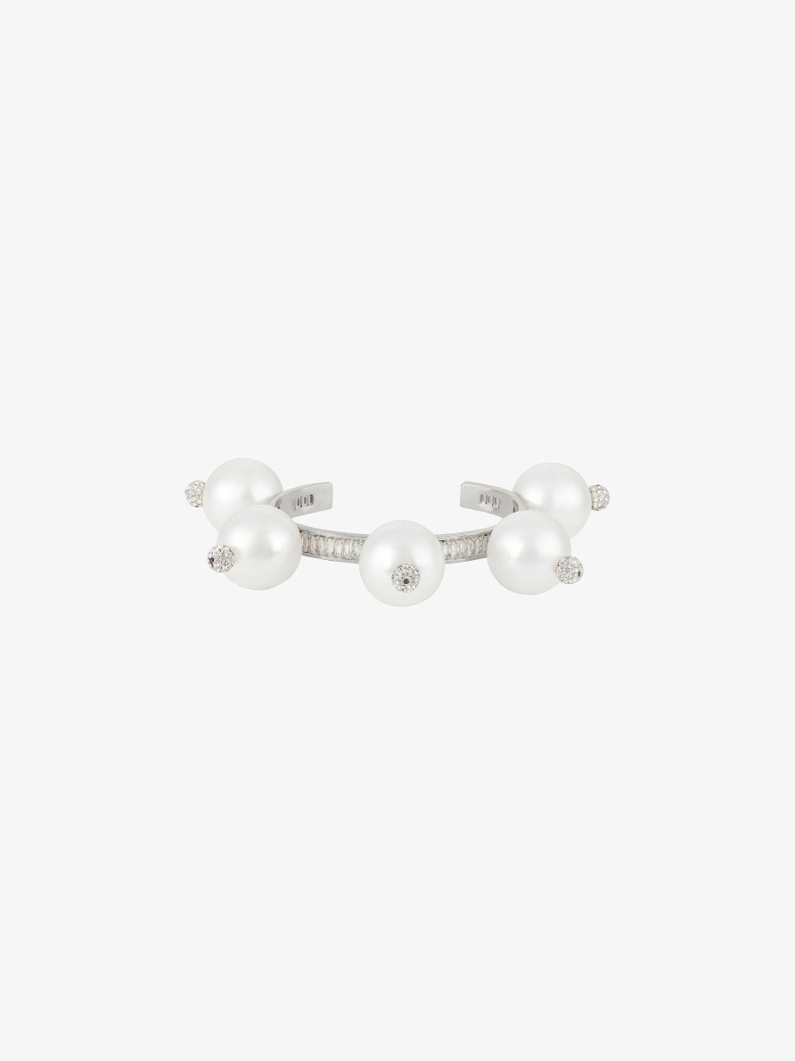 Women Givenchy Jewelry | 4G Pearl Bracelet With Crystals White/Silvery