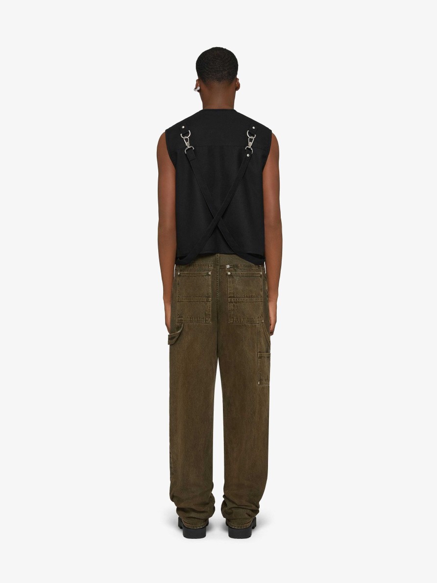 Men Givenchy Jackets & Coats | Multipocket Waistcoat In Wool With Suspenders Black