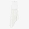 Women Givenchy Dresses | Dress In 4G Silk With Asymmetrical Ruffled Skirt White/Silvery