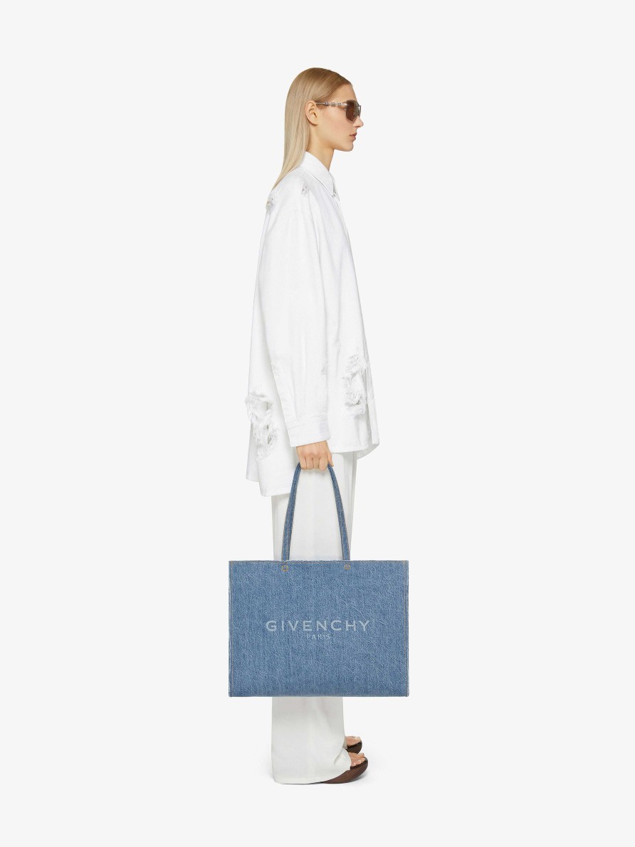 Women Givenchy Tops & Shirts | Oversized Shirt With Long Back In Destroyed Denim White